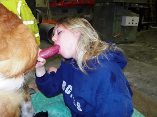 Секс с животными - баба виртуозно сосет у собаки на порно фото зоо